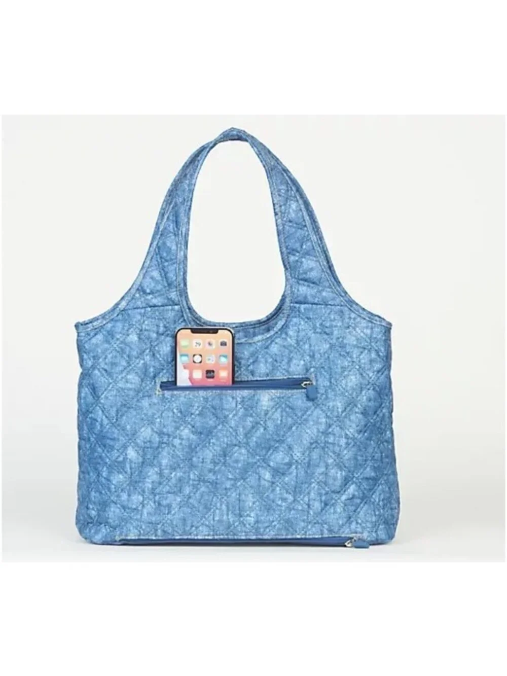 IHKWIP Quilted Everyday Shopper Tote Crossbody Strap Nylon Denim Blue Travel
